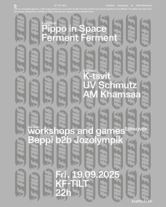 Kf-tilt, im Ballsaal, K-tsvit, am Khamsaa, UV-Schmutz, im Blinker, Jo b2b Jozolympik, workshops and games, im Kraftfeld, Pippo in Space, Ferment Ferment