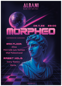 Morpheo: Fizz b2b Luis Veitten, Aline, Ivory Towerz, Dörte, Olaf Palmstrønd Morpheo: Fizz b2b Luis Veitten, Aline, Ivory Towerz, Dörte, Olaf Palmstrønd