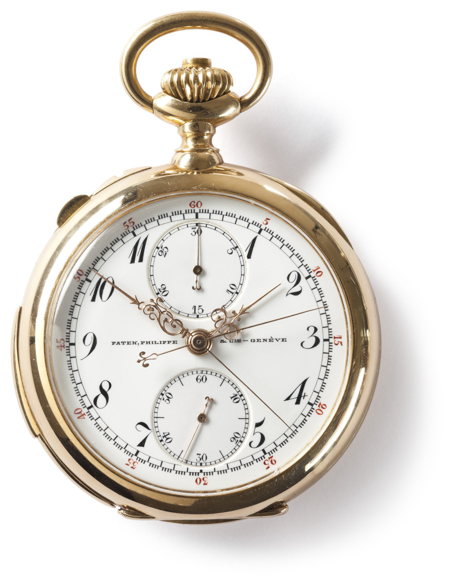 Golduhr mit Doppelchronograph, Stunden- und Minutenzähler, Genf, 1905, sign.: PATEK, PHILIPPE & CIE – GENÈVE, NO 125330. MADE FOR S. NORDLINGER & SON, LOS ANGELES, CAL. Foto: Michael Lio